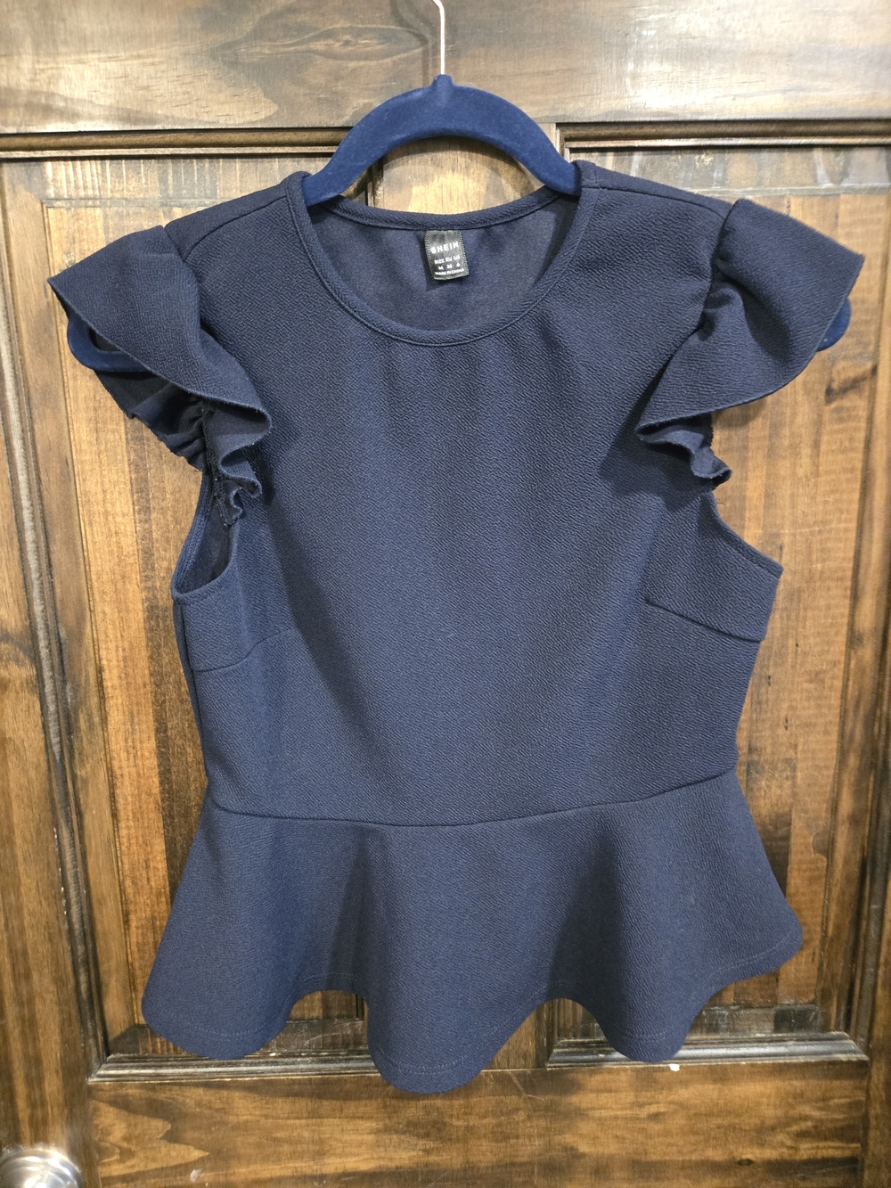 SHEIN Navy Ruffle Peplum Blouse